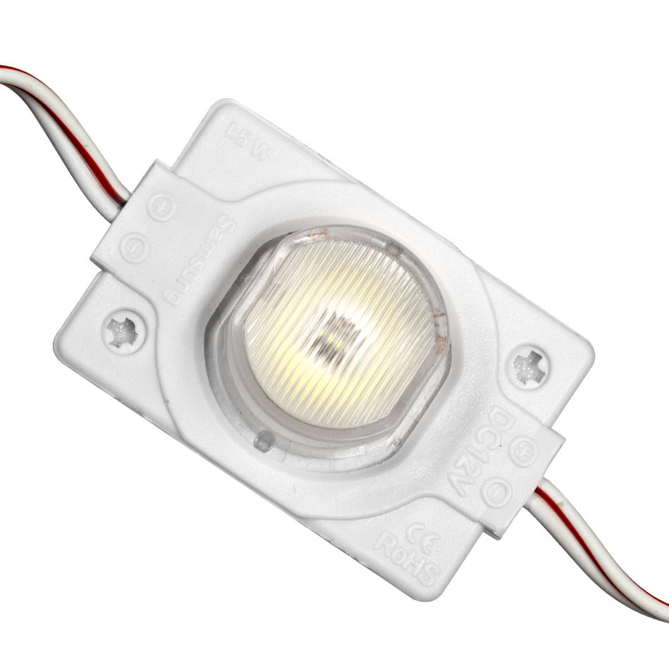 GLOBOSTAR® MODULICO 73708 Module LED 1.5W 180lm 120° DC 12V Αδιάβροχο IP65 1 x SMD3030 Chip Ψυχρό Λευκό 6000K Dimmable - Μ4 x Π3 x Υ1cm - Πακέτο 20 Τεμαχίων - 3 Χρόνια Εγγύηση