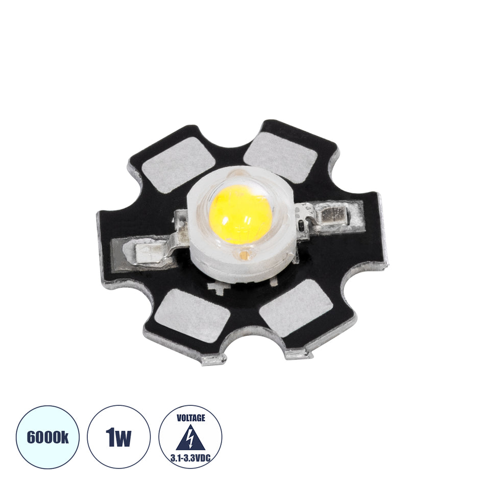 STARCHIP 73740 High Power Star LED 1W 100lm 90° DC 3.2V IP20 Ψυχρό Λευκό 6000K Dimmable - Sanan Chip - Μ2 x Π2 x Υ0.6cm - 2 Χρόνια Εγγύηση