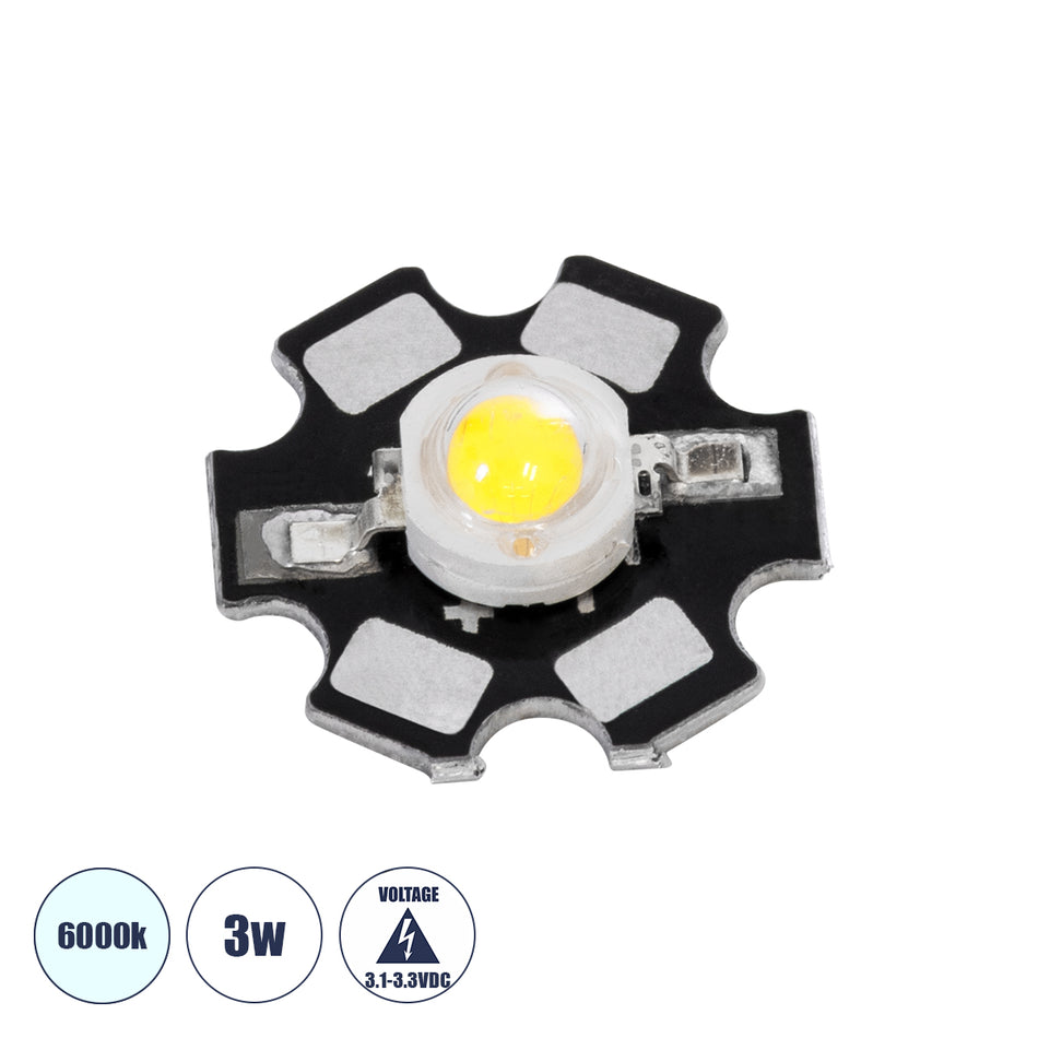  STARCHIP 73741 High Power Star LED 3W 300lm 90° DC 3.2V IP20 Ψυχρό Λευκό 6000K Dimmable - Sanan Chip - Μ2 x Π2 x Υ0.6cm - 2 Χρόνια Εγγύηση