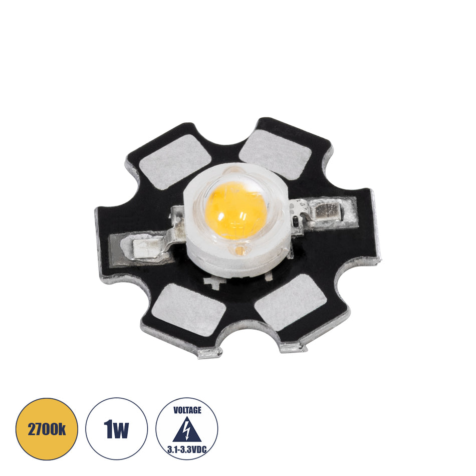 STARCHIP 73743 High Power Star LED 1W 80lm 90° DC 3.2V IP20 Θερμό Λευκό 2700K Dimmable - Sanan Chip - Μ2 x Π2 x Υ0.6cm - 2 Χρόνια Εγγύηση
