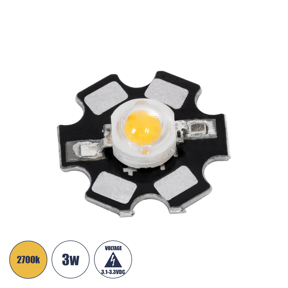 STARCHIP 73744 High Power Star LED 3W 260-280lm 180° DC 3.2-3.4V 600-700mA IP20 Θερμό Λευκό 2700K Dimmable - Sanan Chip - Μ2 x Π2 x Υ0.6cm - 2 Χρόνια Εγγύηση