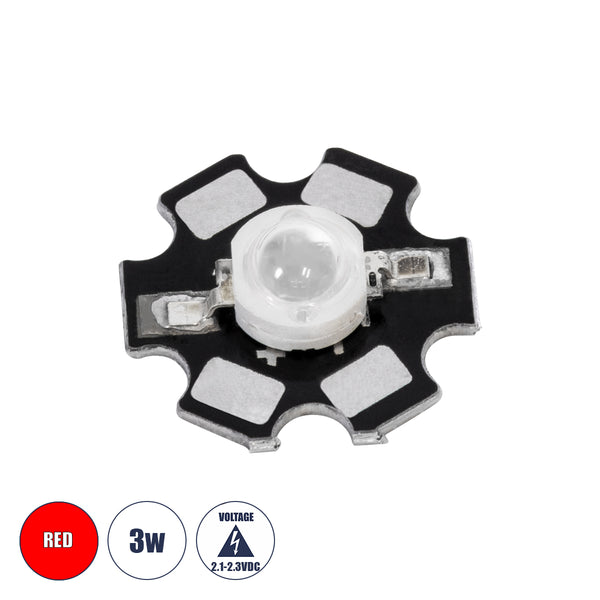 73747 High Power Star LED - Υψηλής Ισχύος Star LED 3W DC 3.2V Κόκκινο Φ2 x Υ0.6cm - 2 Χρόνια Εγγύηση