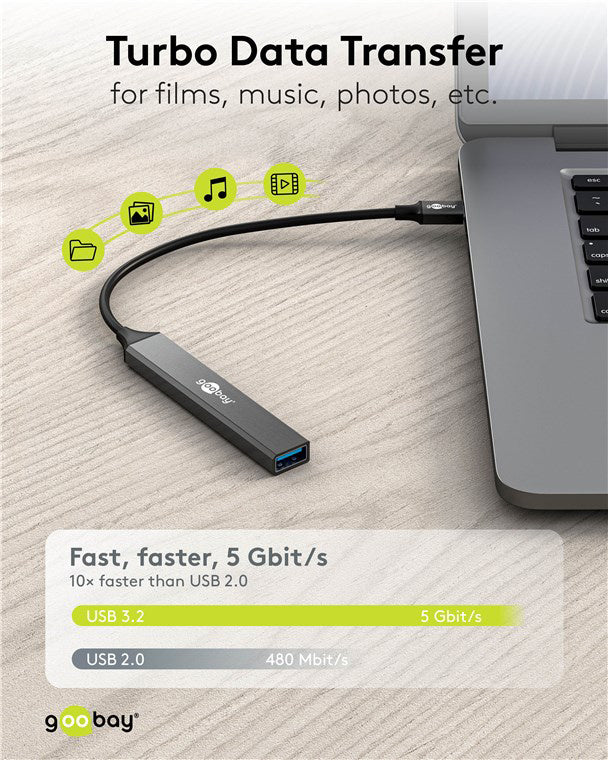 GOOBAY USB hub 74457, 4x θυρών, USB 3.2, 5Gbps, USB-C σύνδεση, γκρι