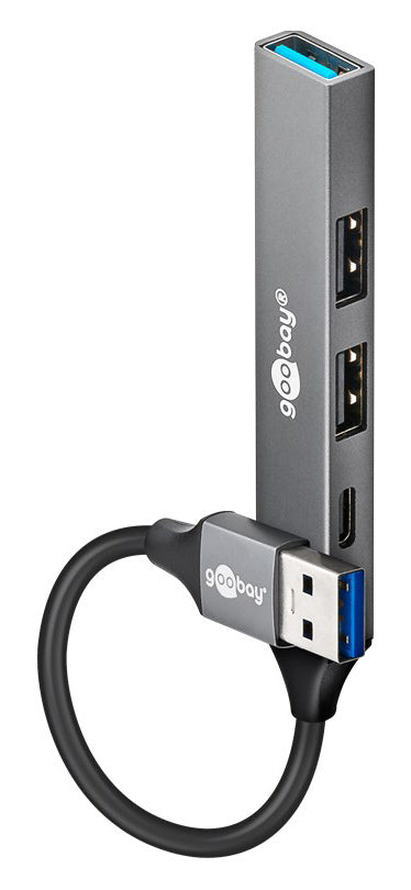 GOOBAY USB hub 74458, 4x θυρών, USB 3.2, 5Gbps, USB σύνδεση, γκρι