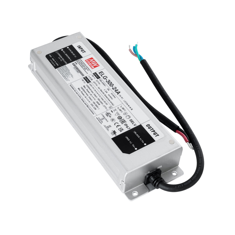GLOBOSTAR® MEANWELL-ELG-300-24A 90790 Τροφοδοτικό/Μετασχηματιστής SELV 300W 12.5A DC 24V Αδιάβροχο IP67 - AC 220-240V σε DC 24V / Ρυθμιζόμενο από 22.4VDC έως 25.6VDC - Μ24.6 x Π7.7 x Υ3.95cm - 3 Χρόνια Εγγύηση