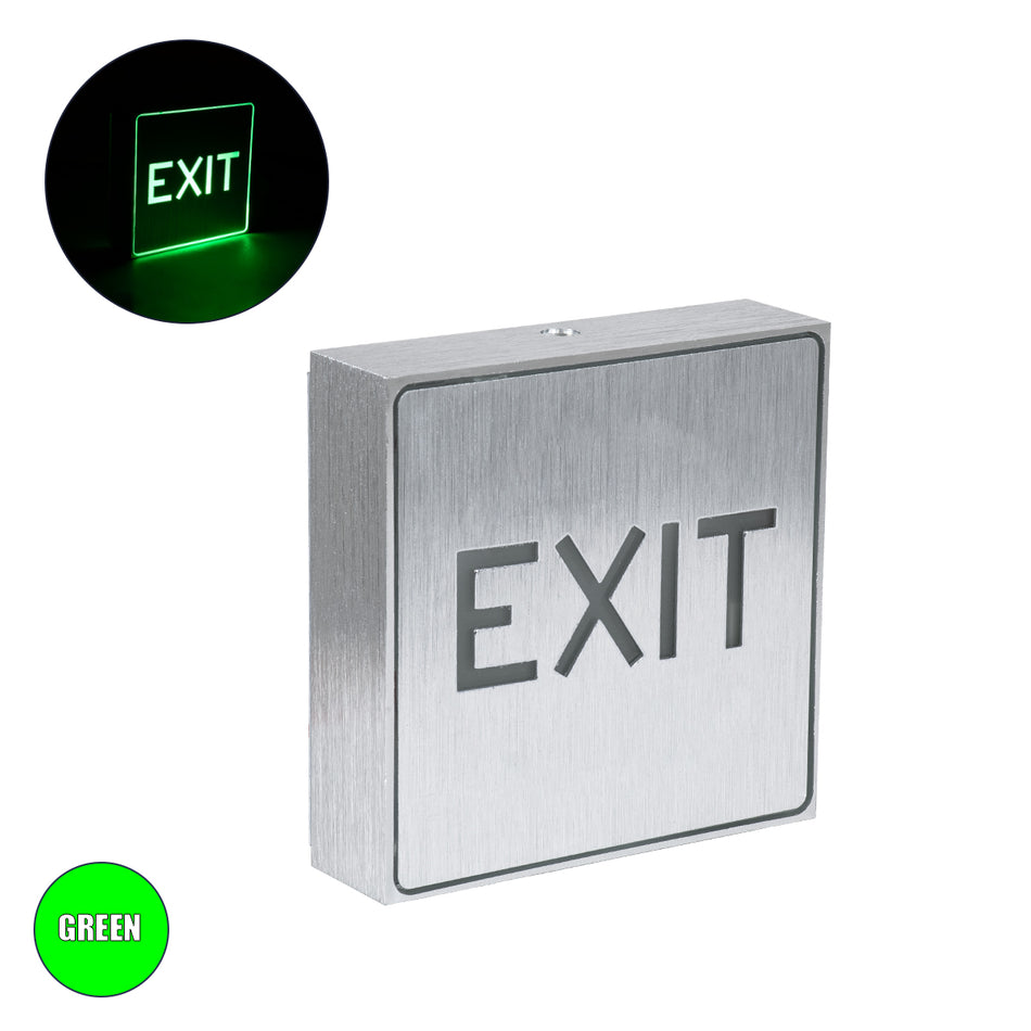 GLOBOSTAR® SENSATI 75650 Διακοσμητικό Φωτιστικό Τοίχου Ένδειξης / Σήμανσης "EXIT" LED 1W 40lm 90° AC 220-240V IP20 Πράσινο - Νίκελ Βούρτσας - Μ11 x Π11 x Υ3cm - 2 Χρόνια Εγγύηση