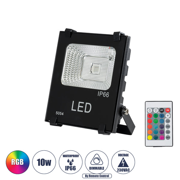 MULTICOLOR Professioneller LED-Fluter, 10 W, 650 lm, 120 ° AC, 220–240 V, wasserdicht, IP66, mit kabelloser IR-Steuerung – RGB – M11 x B4 x H13,5 cm – 3 Jahre Garantie