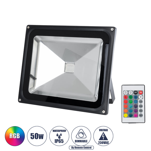 Professioneller LED-Fluter, 50 W, 3250 lm, 120 ° AC, 220–240 V, wasserdicht, IP65, mit kabelloser IR-Steuerung – RGB – 3 Jahre Garantie