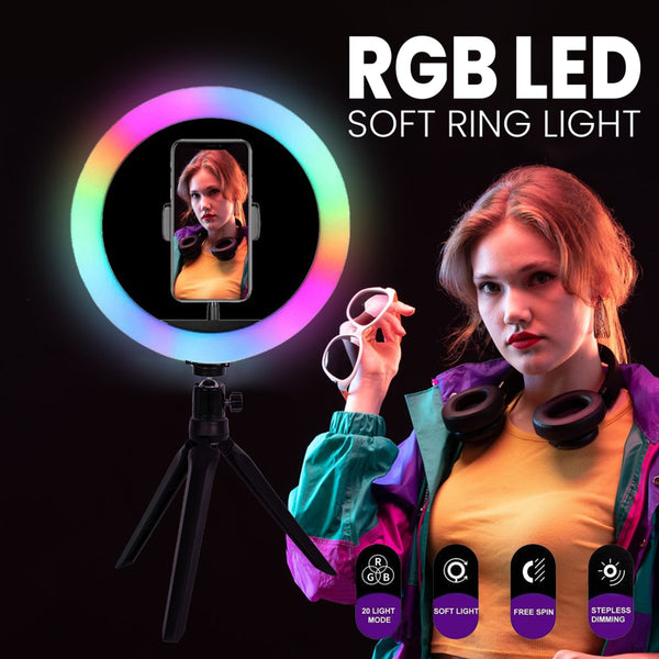 75800 Professional Digital Ring Light Φ20cm LED SMD 20W 2000lm 180° DC 5V με Καλώδιο Τροφοδοσίας USB - Ενσωματωμένο Χειριστήριο Εναλλαγής Χρωμάτων & 1 Βάση Τηλεφώνου - Πολύχρωμο RGBW+WW Dimmable