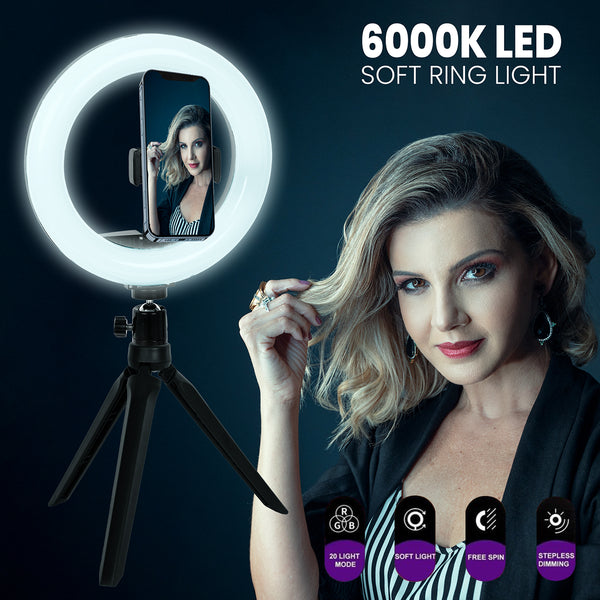 75800 Professional Digital Ring Light Φ20cm LED SMD 20W 2000lm 180° DC 5V με Καλώδιο Τροφοδοσίας USB - Ενσωματωμένο Χειριστήριο Εναλλαγής Χρωμάτων & 1 Βάση Τηλεφώνου - Πολύχρωμο RGBW+WW Dimmable