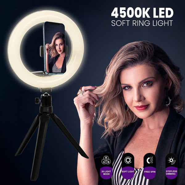 75800 Professional Digital Ring Light Φ20cm LED SMD 20W 2000lm 180° DC 5V με Καλώδιο Τροφοδοσίας USB - Ενσωματωμένο Χειριστήριο Εναλλαγής Χρωμάτων & 1 Βάση Τηλεφώνου - Πολύχρωμο RGBW+WW Dimmable