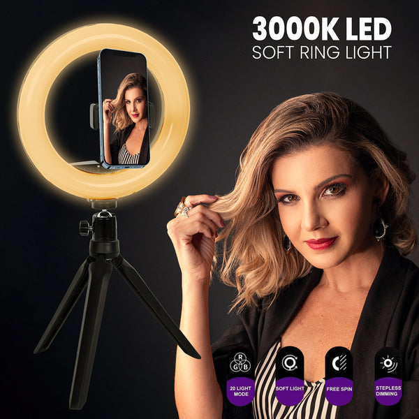 75800 Professional Digital Ring Light Φ20cm LED SMD 20W 2000lm 180° DC 5V με Καλώδιο Τροφοδοσίας USB - Ενσωματωμένο Χειριστήριο Εναλλαγής Χρωμάτων & 1 Βάση Τηλεφώνου - Πολύχρωμο RGBW+WW Dimmable