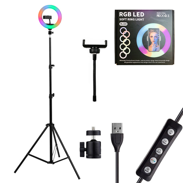 75800 Professional Digital Ring Light Φ20cm LED SMD 20W 2000lm 180° DC 5V με Καλώδιο Τροφοδοσίας USB - Ενσωματωμένο Χειριστήριο Εναλλαγής Χρωμάτων & 1 Βάση Τηλεφώνου - Πολύχρωμο RGBW+WW Dimmable