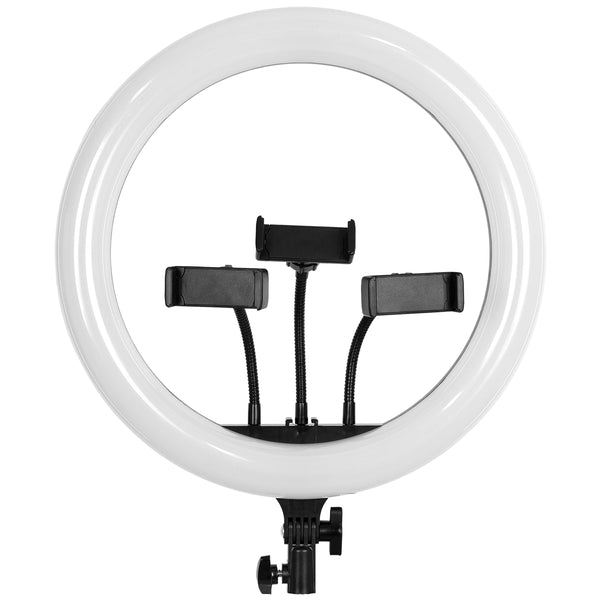 75803 Professional Digital Ring Light Φ36cm LED SMD 50W 5000lm 180° DC 5V με Καλώδιο Τροφοδοσίας USB - Ενσωματωμένο και Ασύρματο Χειριστήριο RF 2.4Ghz Εναλλαγής Χρωμάτων & 3 Βάσεις Τηλεφώνου - Πολύχρωμο RGBW+WW Dimmable