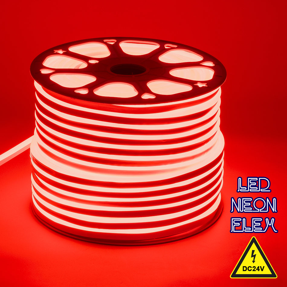 GLOBOSTAR® NEOVALE 70563 Ταινία Neon Flex LED 12W/m 600lm/m 120° DC 24V Αδιάβροχο IP65 120 x SMD2835 Chip/m Κόκκινο Dimmable - Sanan SMD Chip - Μ100 x Π0.8 x Υ1.6cm - 3 Χρόνια Εγγύηση