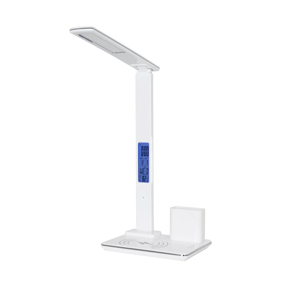 GLOBOSTAR® ZENTIME 76554 Μοντέρνο Επιτραπέζιο Φωτιστικό Γραφείου με Ασύρματη Φόρτιση 15W 3A & Ψηφιακό Ρολόι LED 3.5W 350lm 120° DC 5V με USB-C IP20 Ρυθμιζόμενο Λευκό CCT με Αφή 2700K/4500K/6000K Dimmable - Sanan SMD Chip - Μαύρο - Μ19.5 x Π14.5 x Υ38.8...