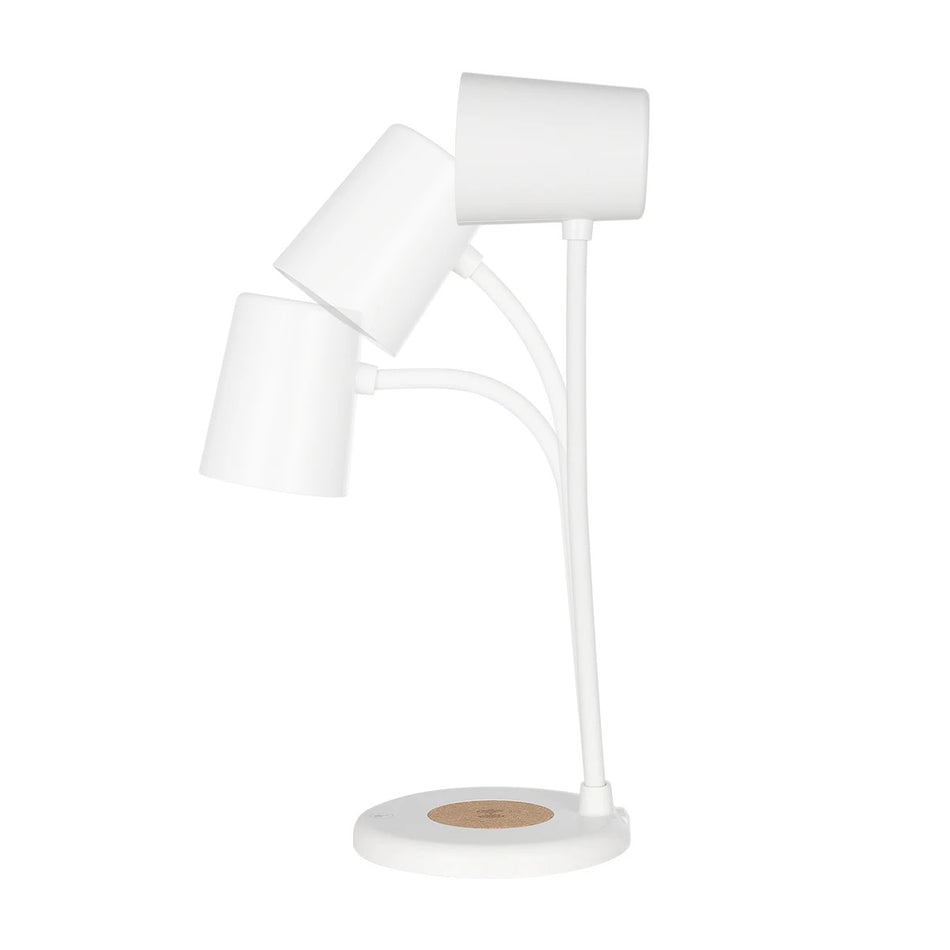 GLOBOSTAR® LUCORA 76555 Μοντέρνο Επιτραπέζιο Φωτιστικό Γραφείου με Ασύρματη Φόρτιση 10W 2A & 4W Bluetooth Ηχείο LED 3W 300lm 120° DC 5V με USB-C IP20 Ρυθμιζόμενο Λευκό CCT με Αφή 2700K/4500K/6000K Dimmable - Sanan SMD Chip - Λευκό - Μ12 x Π12 x Υ32cm -...