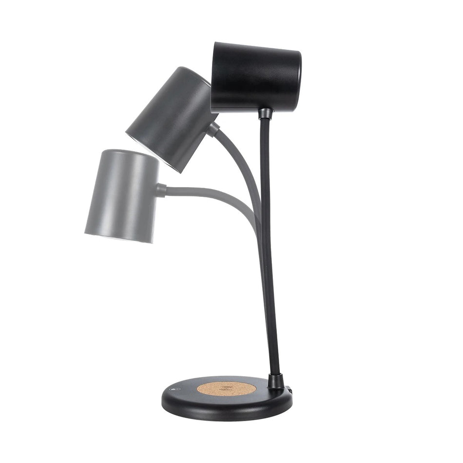 GLOBOSTAR® LUCORA 76556 Μοντέρνο Επιτραπέζιο Φωτιστικό Γραφείου με Ασύρματη Φόρτιση 10W 2A & 4W Bluetooth Ηχείο LED 3W 300lm 120° DC 5V με USB-C IP20 Ρυθμιζόμενο Λευκό CCT με Αφή 2700K/4500K/6000K Dimmable - Sanan SMD Chip - Μαύρο - Μ12 x Π12 x Υ32cm -...