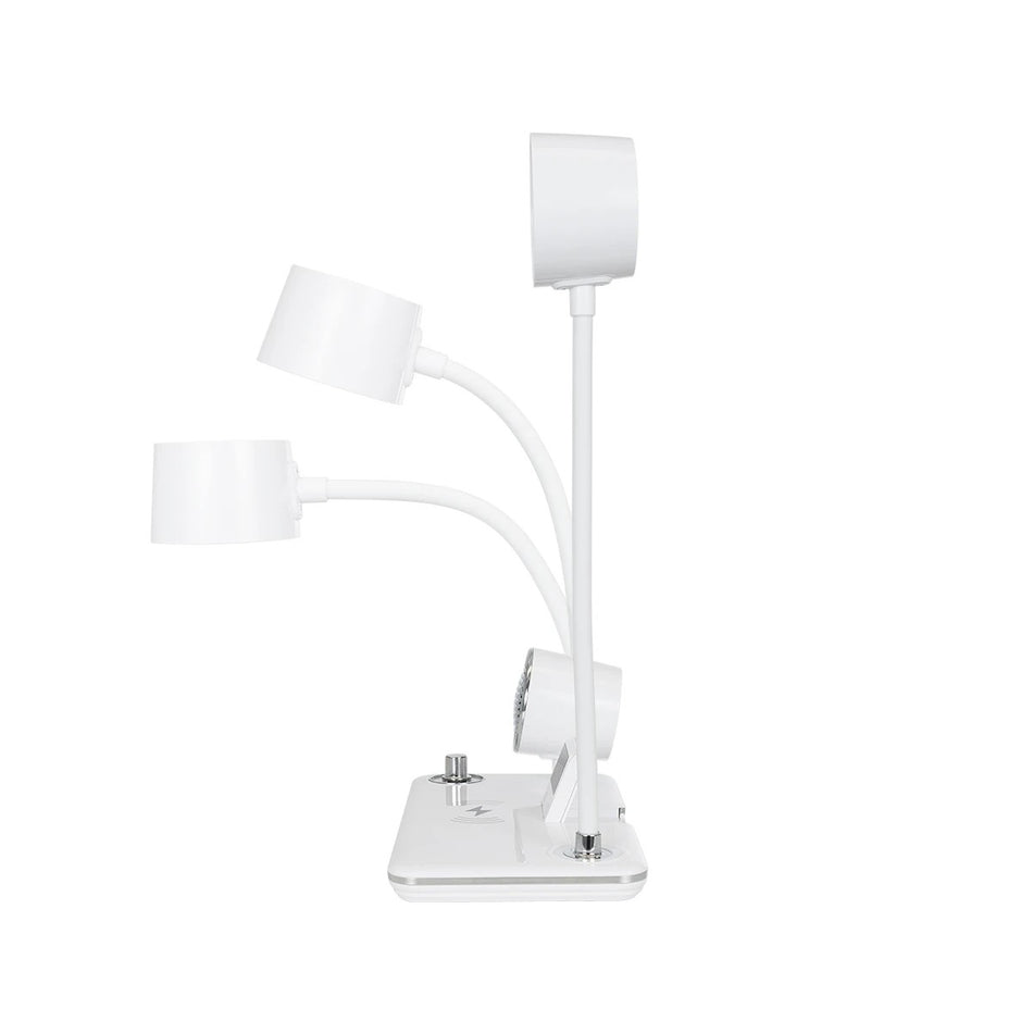 GLOBOSTAR® OLDY 76557 Μοντέρνο Επιτραπέζιο Φωτιστικό Γραφείου με Ασύρματη Φόρτιση 15W 3A, 5W Bluetooth Ηχείο & Ψηφιακό Ρολόι LED 3W 300lm 120° DC 5V με USB-C IP20 Ρυθμιζόμενο Λευκό CCT με Αφή 2700K/4500K/6000K Dimmable - Sanan SMD Chip - Λευκό - Μ13 x ...