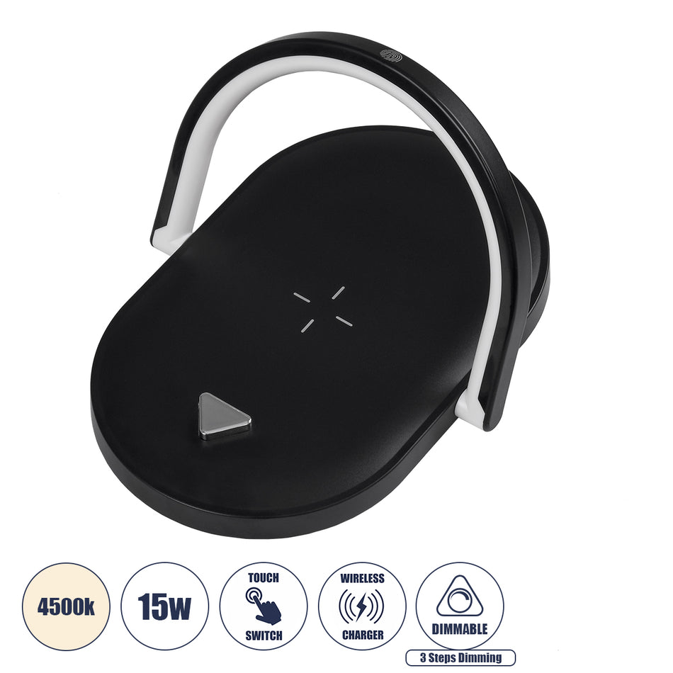 GloboStar® ECLIPSE 76558 Επιτραπέζιο Φωτιστικό Πορτατίφ LED 1.5W 1200lm 180° AC 220-240V IP20 Φυσικό Λευκό 4500K Dimmable Μαύρο Πλαστικό - Μ17 x Π13 x Υ10cm - 2 Xρόνια Εγγύηση