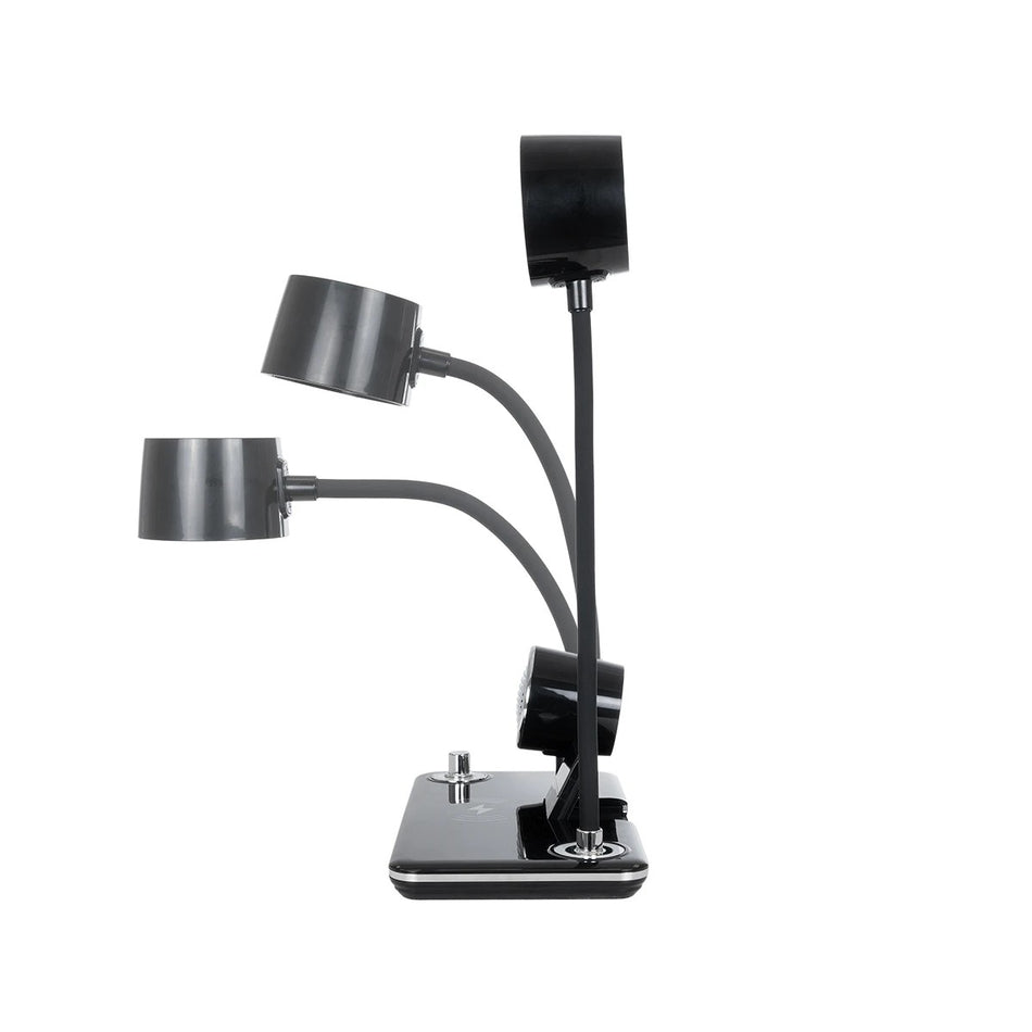 GLOBOSTAR® OLDY 76563 Μοντέρνο Επιτραπέζιο Φωτιστικό Γραφείου με Ασύρματη Φόρτιση 15W 3A, 5W Bluetooth Ηχείο & Ψηφιακό Ρολόι LED 3W 300lm 120° DC 5V με USB-C IP20 Ρυθμιζόμενο Λευκό CCT με Αφή 2700K/4500K/6000K Dimmable - Sanan SMD Chip - Μαύρο - Μ13 x ...