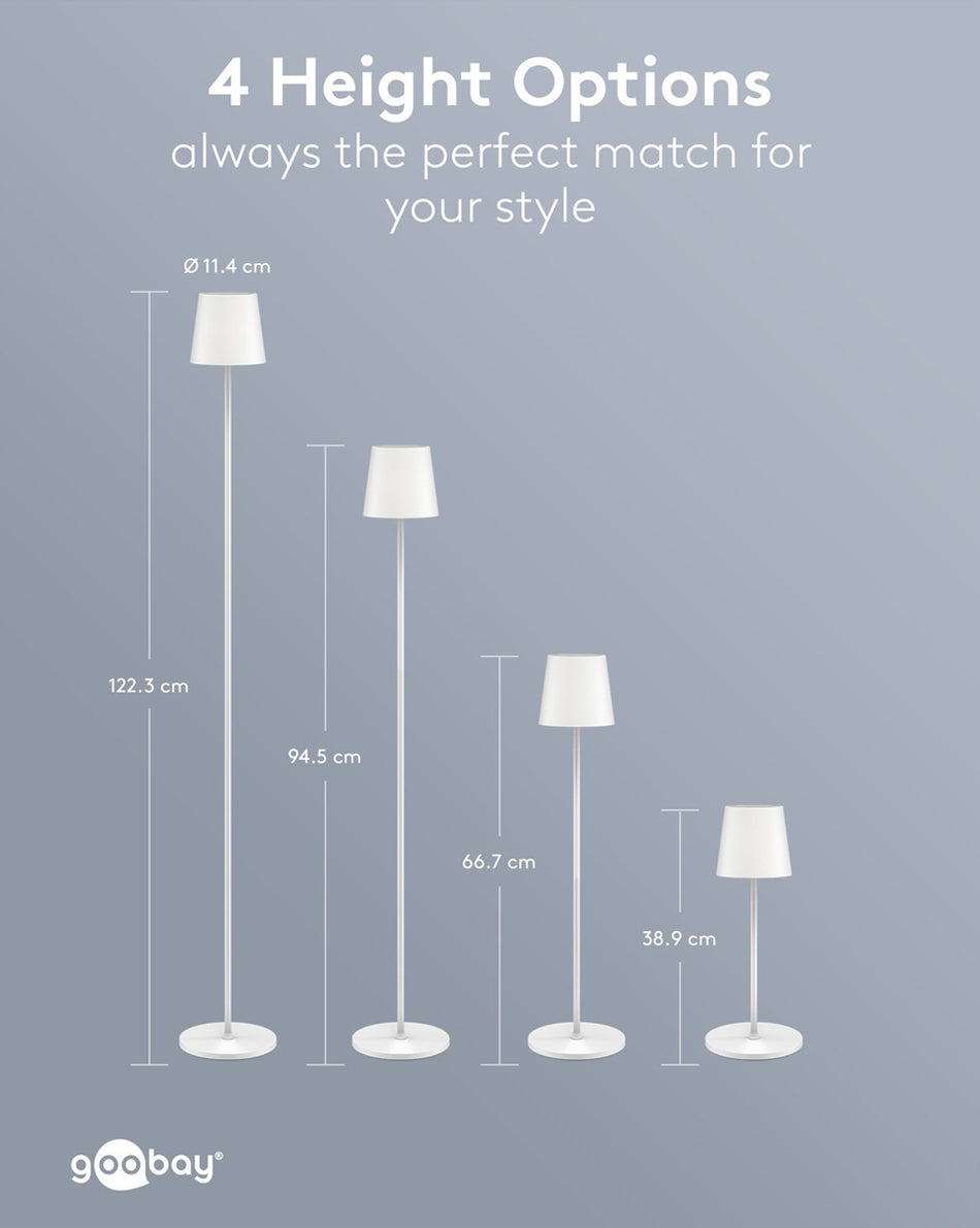 GOOBAY επιτραπέζιο φωτιστικό 76572, RGBW, dimmable, επαναφορτιζόμενο, έως 122.3cm ύψος, λευκό
