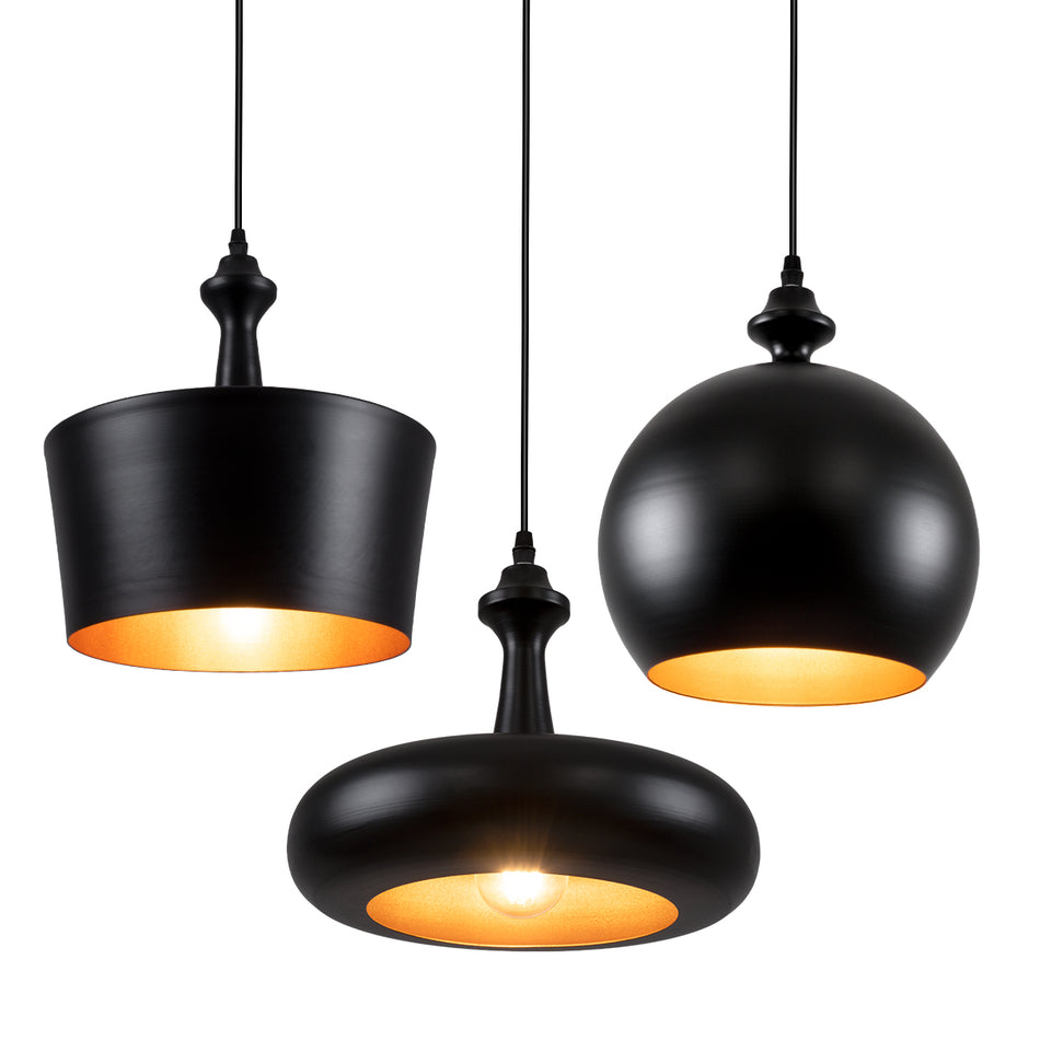 GLOBOSTAR® ROCKFORD 01287 Μοντέρνο Κρεμαστό Φωτιστικό Οροφής με Ντουί 3 x E27 AC 220-240V IP20 - Μαύρο & Χρυσό - Μ86 x Π86 x Υ30cm