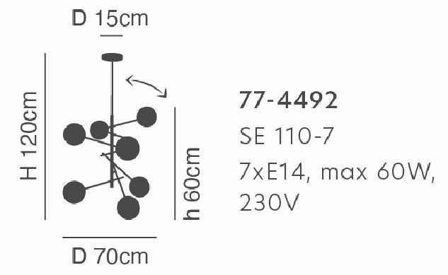 SE 110-7 PRATO PENDANT BRASS GOLD WITH 7 OPAL GLASSES Φ15 Γ4