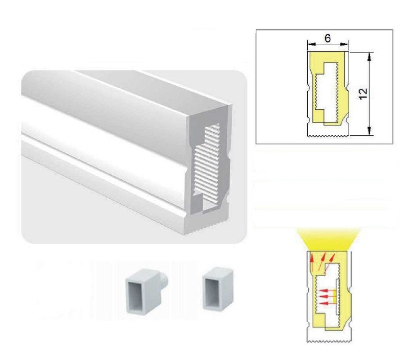 SE-SLO-6 SILICONE SIDE LIGHT OUT 1,2*0,6CM FOR 8MM LED STRIP PRICE PER METER