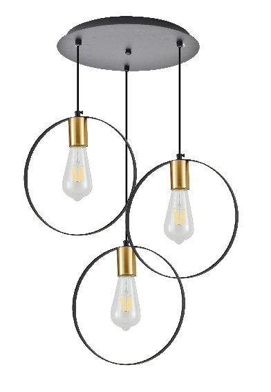 KQ 9016-3P HOOP PENDANT BLACK & BRUSHED BRASS+