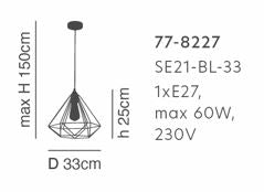 SE21-BL-33 MILA BLACK METAL GRID PENDANT Δ3