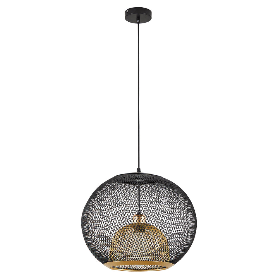 SE21-BG-40 LANDER BLACK & GOLD METAL GRID PENDANT E4