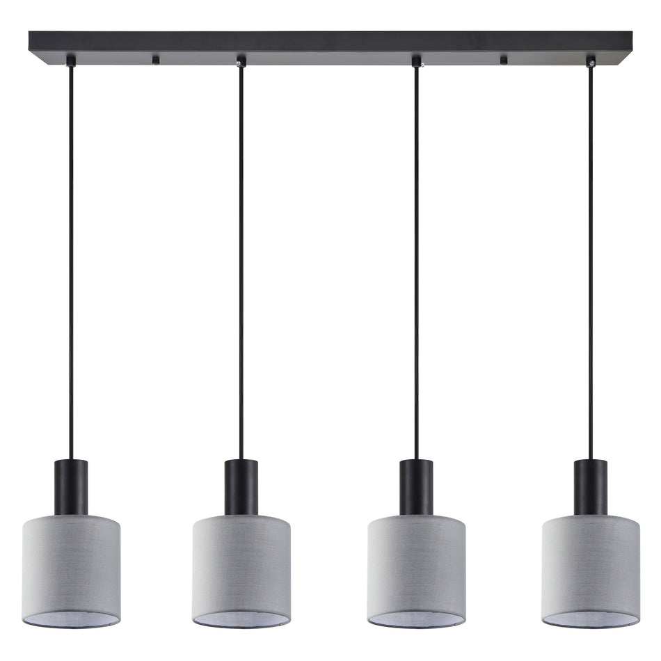 SE21-BL-4-4BL-SH2 ADEPT TUBE Black Pendant Grey Fabric Shade+