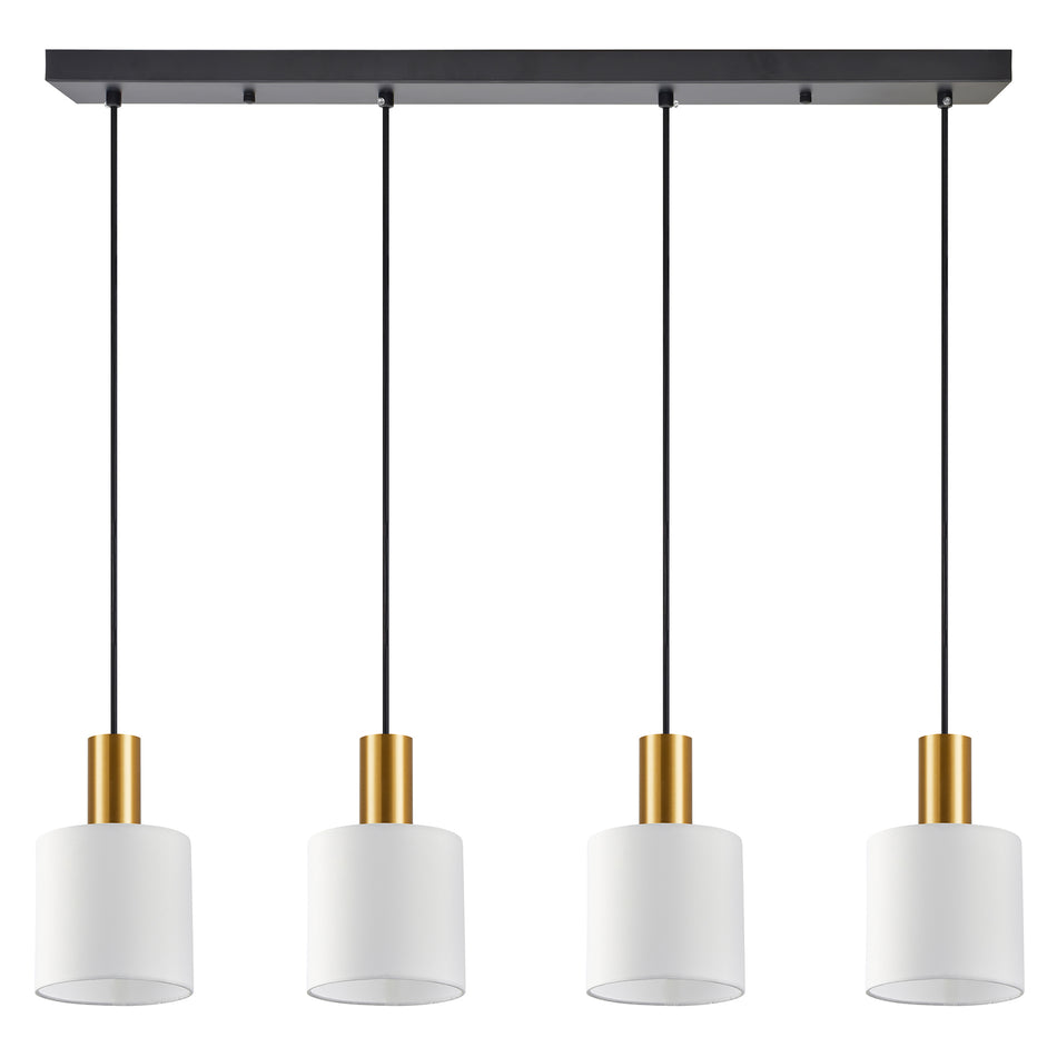 SE21-GM-4-4BL-SH1 ADEPT TUBE Gold Matt Pendant White Fabric Shade+
