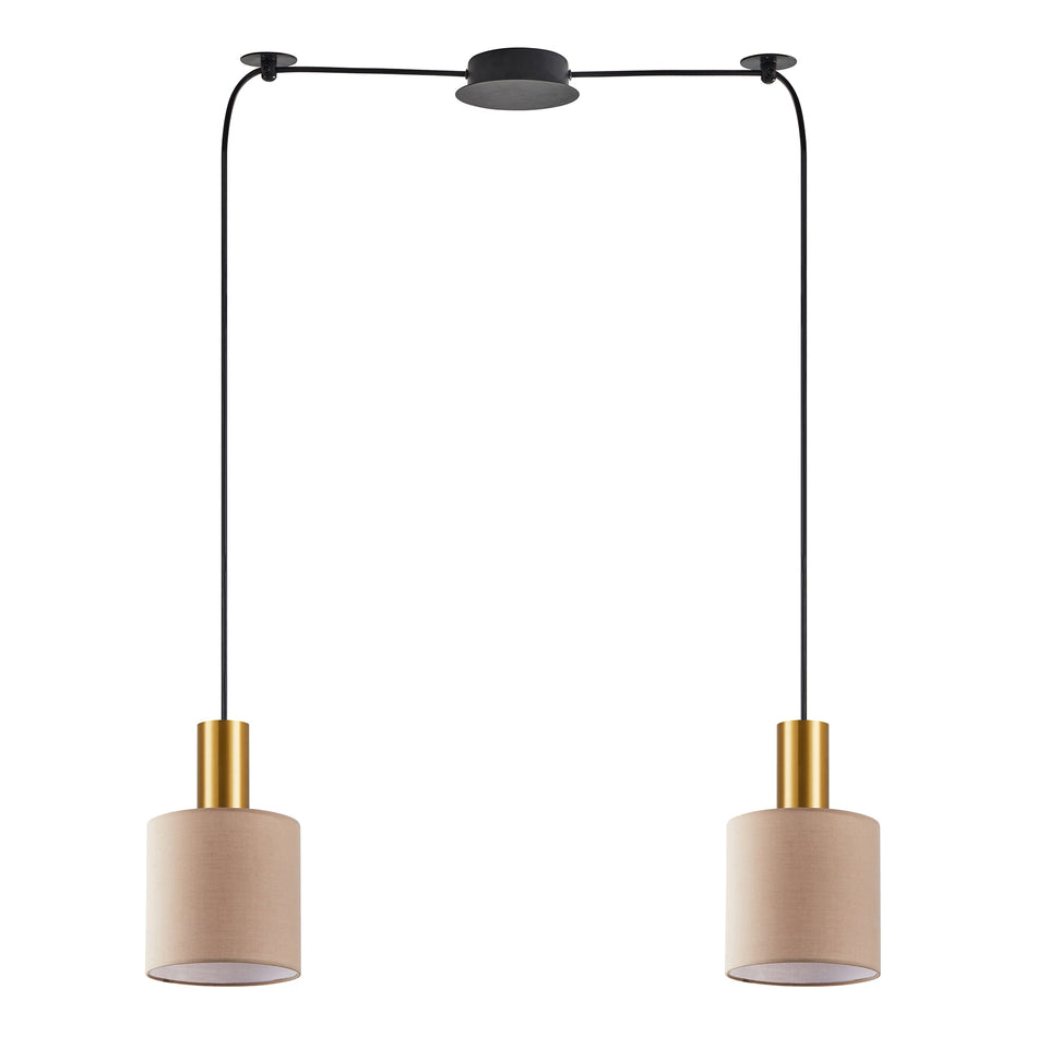 SE21-GM-4-BL2-SH3 ADEPT TUBE Gold Matt Pendant Brown Fabric Shade+