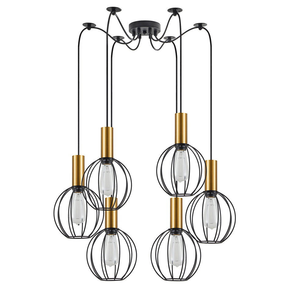 SE21-GM-4-BL6-GR1 ADEPT TUBE Gold Matt Pendant Black Metal Grid+