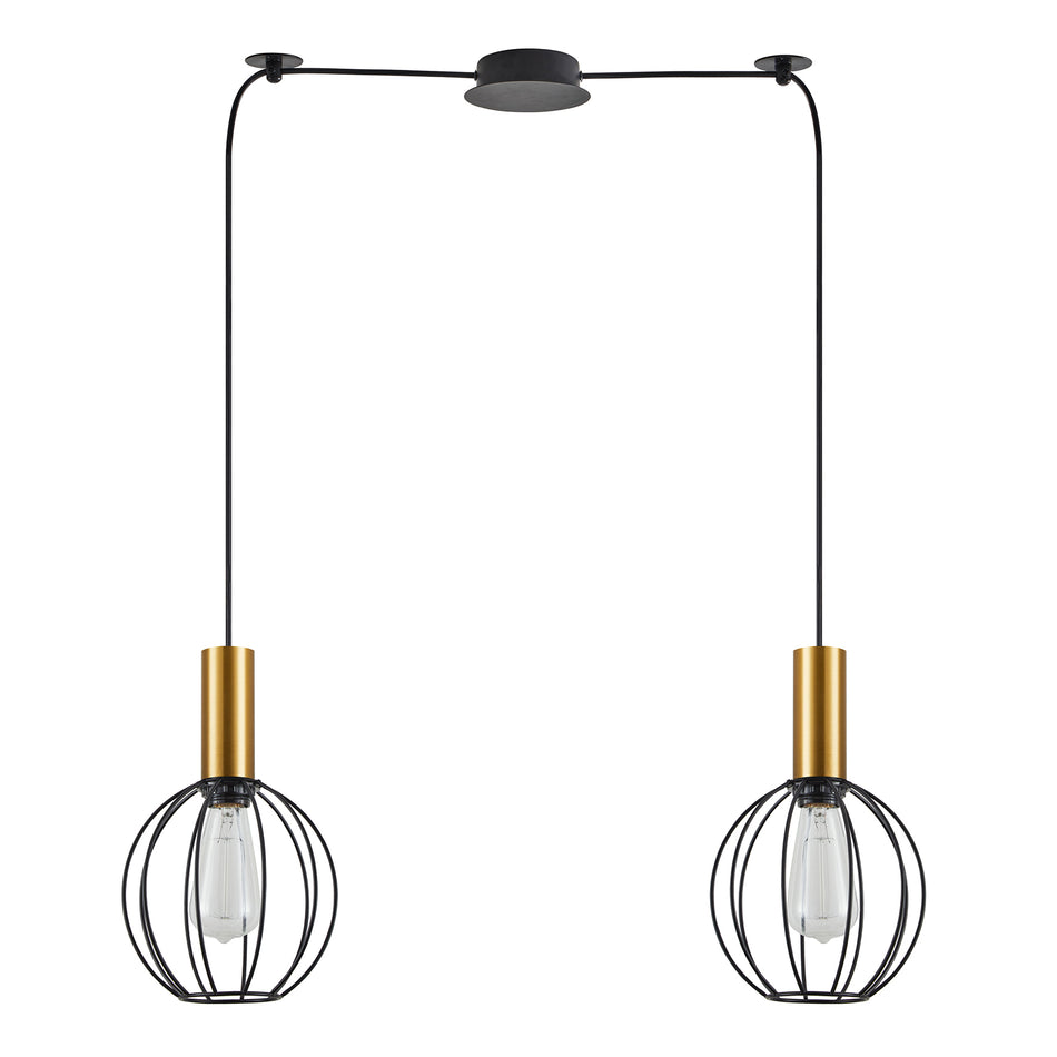 SE21-GM-4-BL2-GR1 ADEPT TUBE Gold Matt Pendant Black Metal Grid+