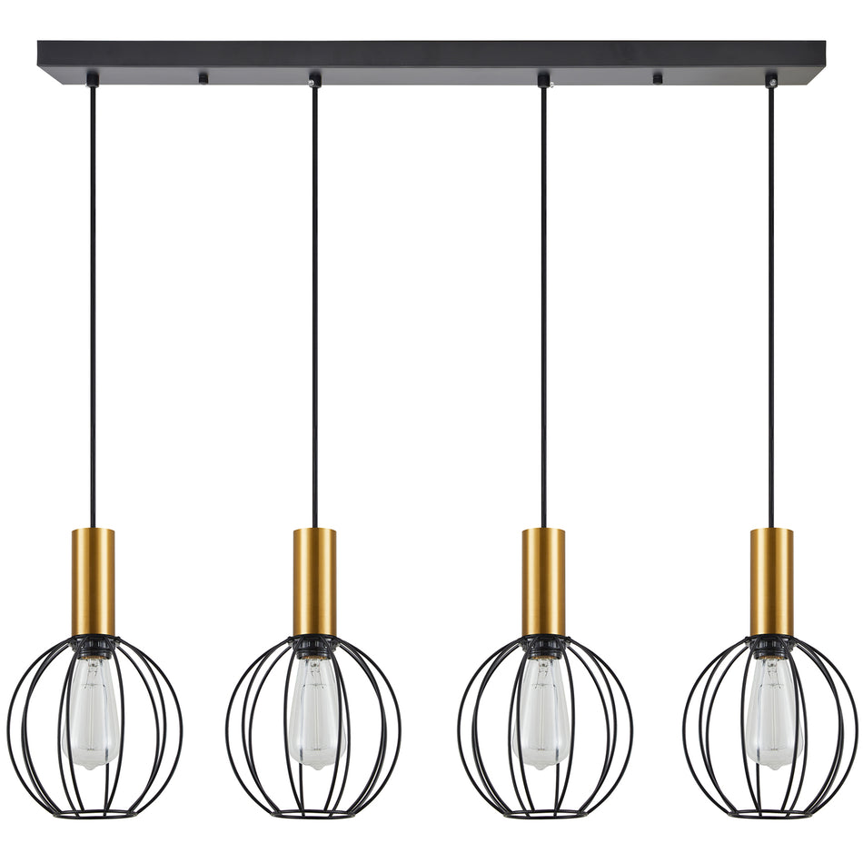 SE21-GM-4-4BL-GR1 ADEPT TUBE Gold Matt Pendant Black Metal Grid+