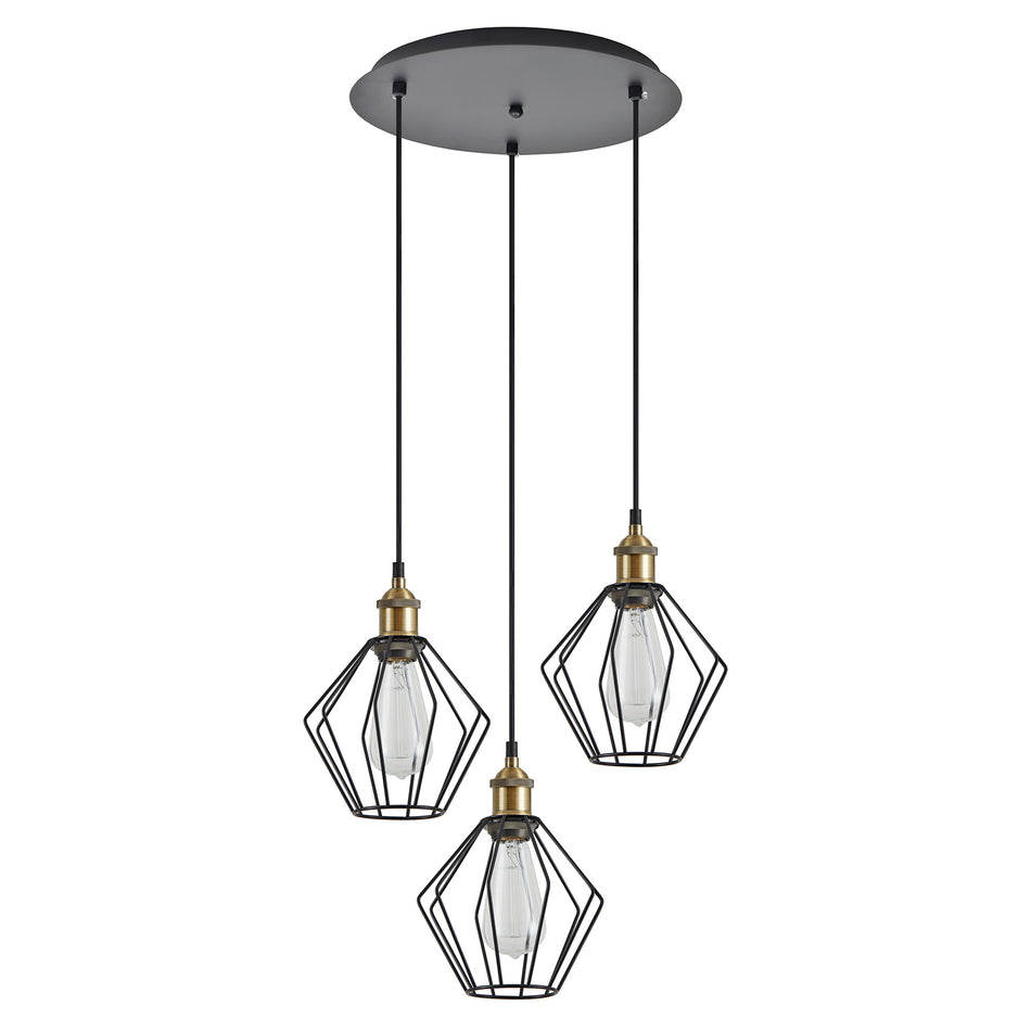 SE21-BR-10-3BL-GR1 MAGNUM Bronze Metal Pendant Black Metal Grid with Black Fabric Cable+