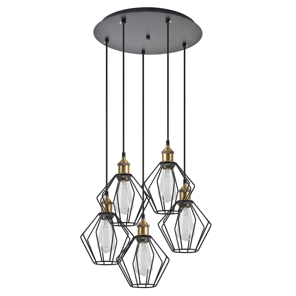 SE21-BR-10-5BL-GR1 MAGNUM Bronze Metal Pendant Black Metal Grid with Black Fabric Cable+