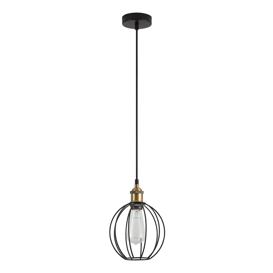 SE21-BR-10-GR2 MAGNUM Bronze Metal Pendant Black Metal Grid with Black Fabric Cable+