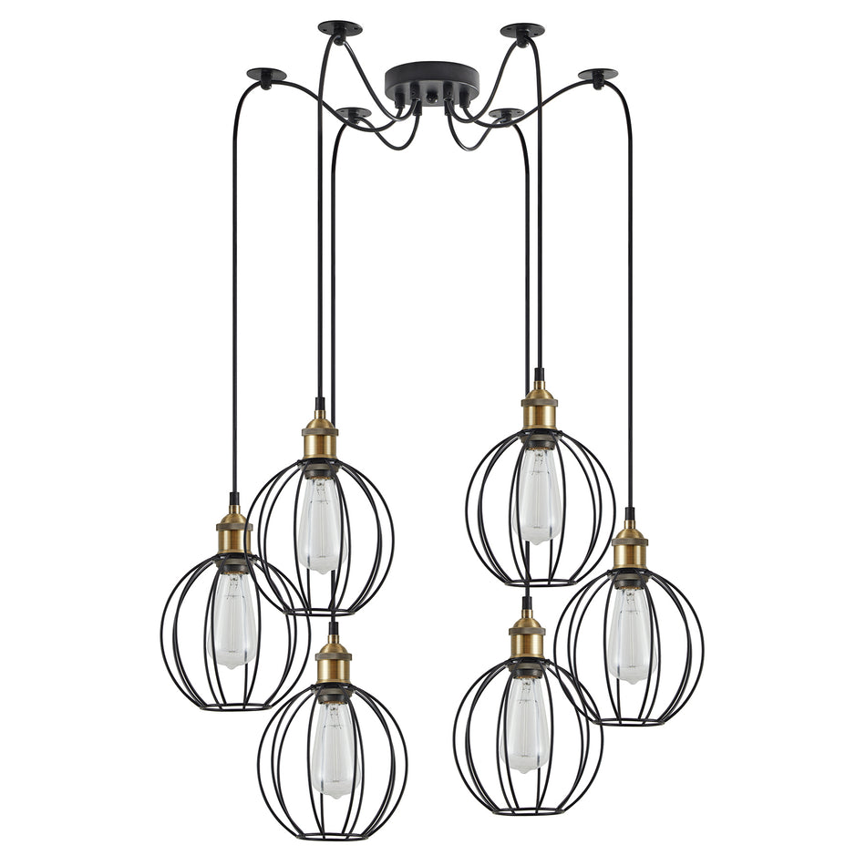 SE21-BR-10-BL6-GR2 MAGNUM Bronze Metal Pendant Black Metal Grid with Black Fabric Cable+