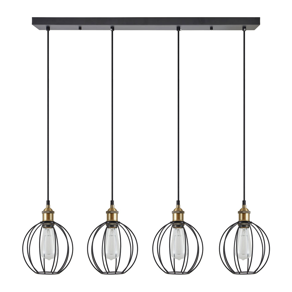 SE21-BR-10-4BL-GR2 MAGNUM Bronze Metal Pendant Black Metal Grid with Black Fabric Cable+