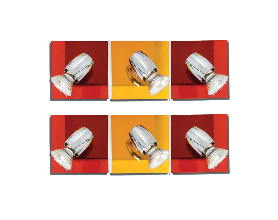 GU1094J-3B (x2) Colours Spot Packet Chrome metal rotating spot with decorative red and yellow g