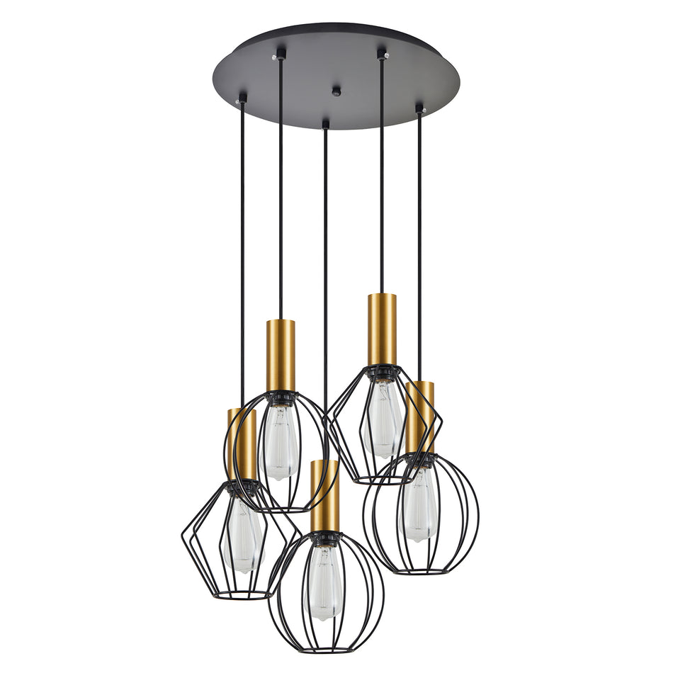 SE21-GM-4-5BL-GR12 ADEPT FLEX Gold Matt Pendant Black Metal Grid+