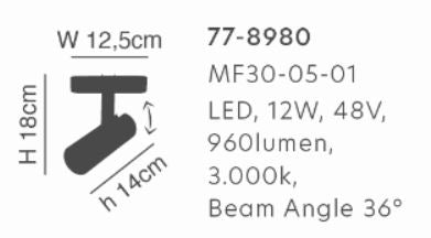 MF30-05-01 MAGNETIC FLEX 48V Spotlight 12W  960Lm 3000K  Beam Angle 36°  Lightings Surface Moun