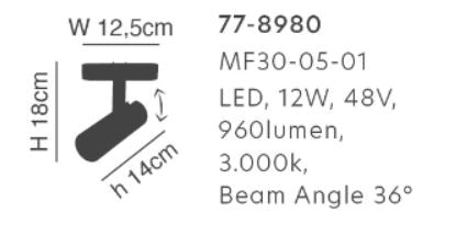 MFS30-05-01 MAGNETIC FLEX  Smart 48V Spotllight 12W 960Lm Dim 2700K-6000K  Beam Angle 36° Light