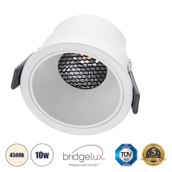 PLUTO-M 60254 Χωνευτό LED Spot Downlight TrimLess Φ8.4cm 10W 1300lm 38° AC 220-240V IP20 - Στρόγγυλο - Λευκό & Anti-Glare HoneyComb - Φυσικό Λευκό 4500K - Bridgelux COB - 5 Years Warranty