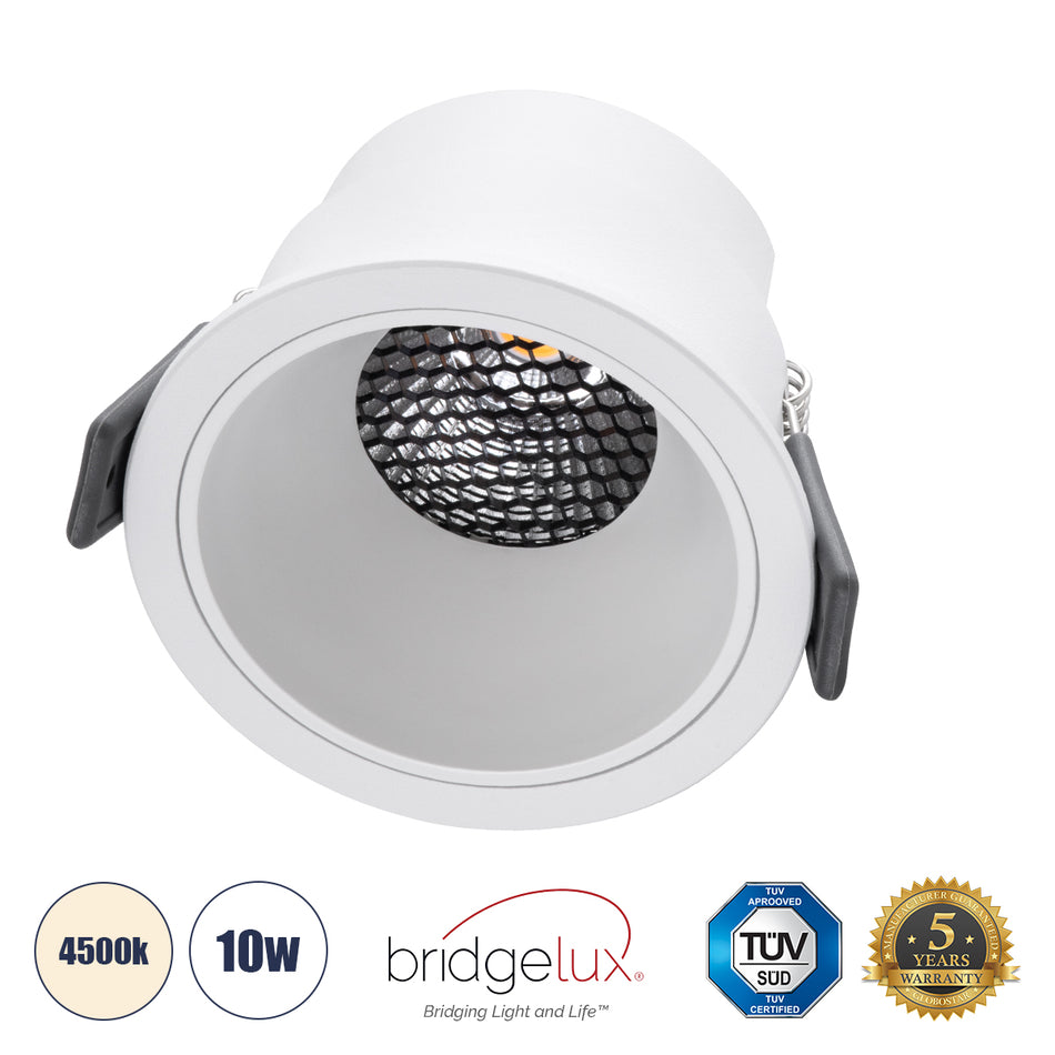 GLOBOSTAR® PLUTO-M 60254 Χωνευτό Downlight Σποτ με Honeycomb Anti Glare Reflector LED 10W 1300lm 38° AC 220-240V IP20 Φυσικό Λευκό 4500K - Bridgelux COB Chip & TÜV SÜD Driver - Λευκό Ματ - Μ8.4 x Π8.4 x Υ5.9cm / Q7.5cm - 5 Χρόνια Εγγύηση