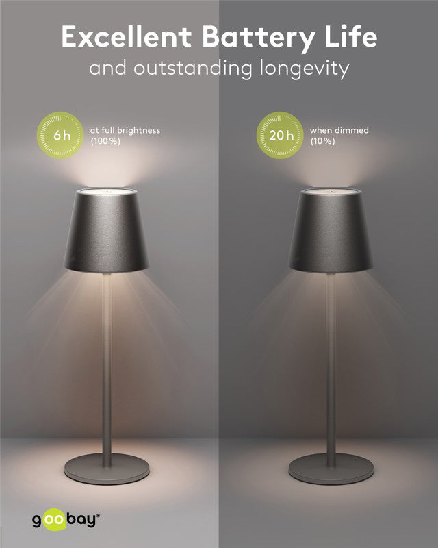 GOOBAY επιτραπέζιο φωτιστικό 77673, 3000K, dimmable, επαναφορτιζόμενο, μαύρο
